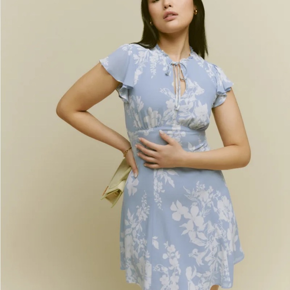 Reformation Byron Light Blue Floral Mini Dress
